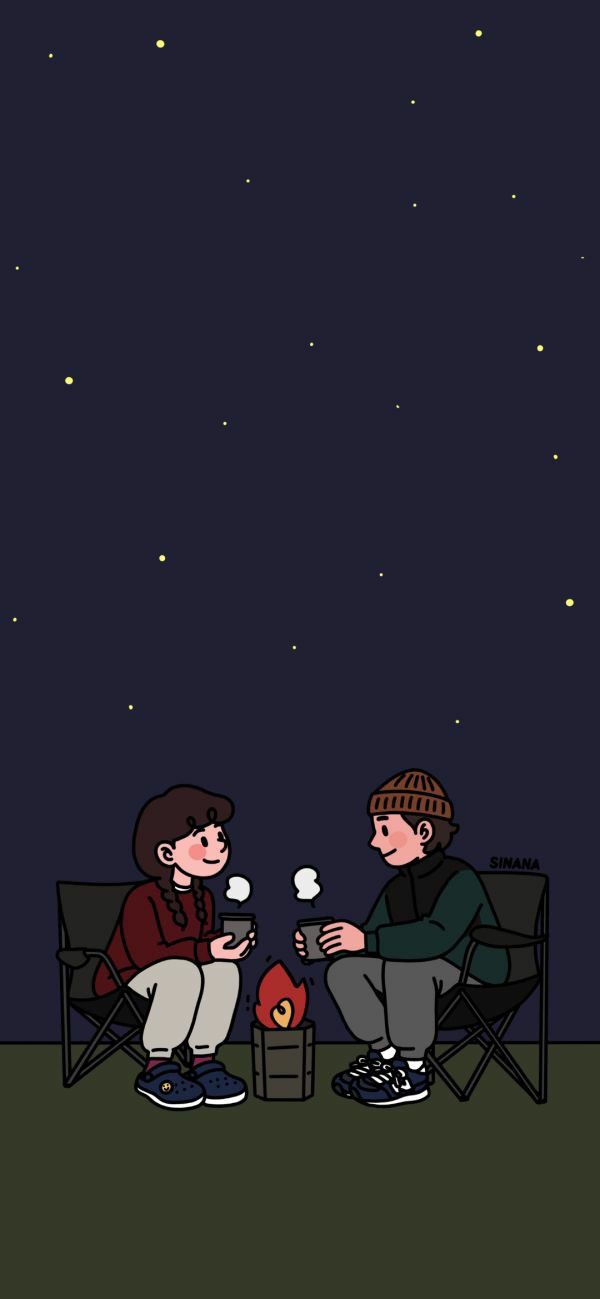 Cute Couple Art Cartoon Girls Wallpaper