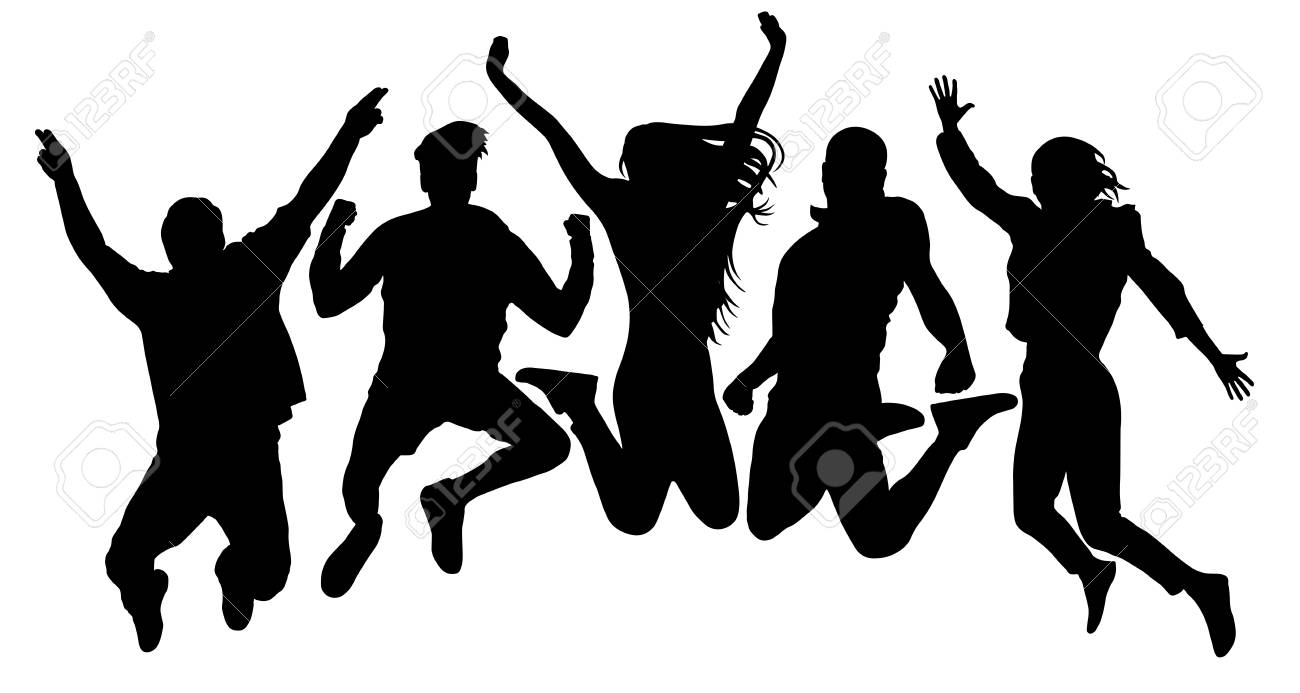 People Jump Vector Silhouette Jumping Friends Youth Background