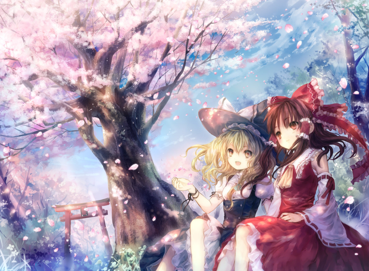 Witch Touhou Wallpaper Cherry Blossoms Miko