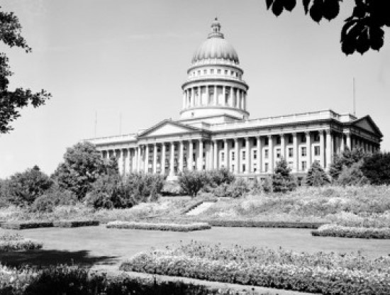 USA Utah Salt Lake City Utah State Capitol with flower gardens