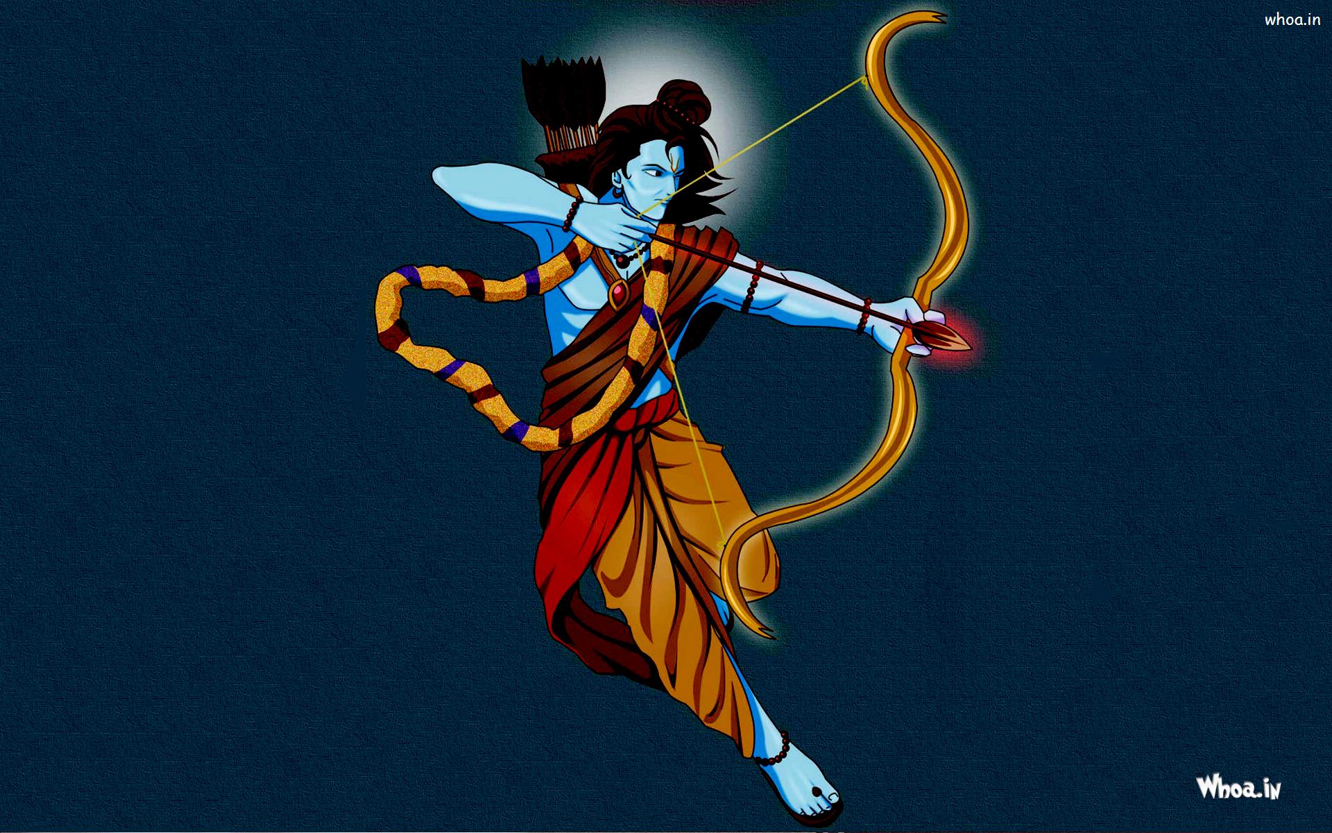 Lord Shree Ram And His Bow Arrow With Blue Background Wallpaper