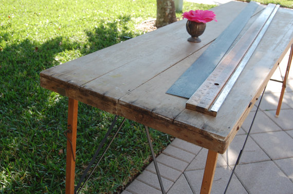 Vintage Industrial Folding Wall Paper Table With Straight Edge And