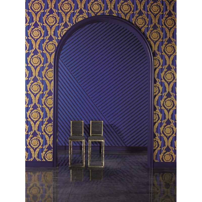 Royal Blue And Gold Wallpaper Stripes