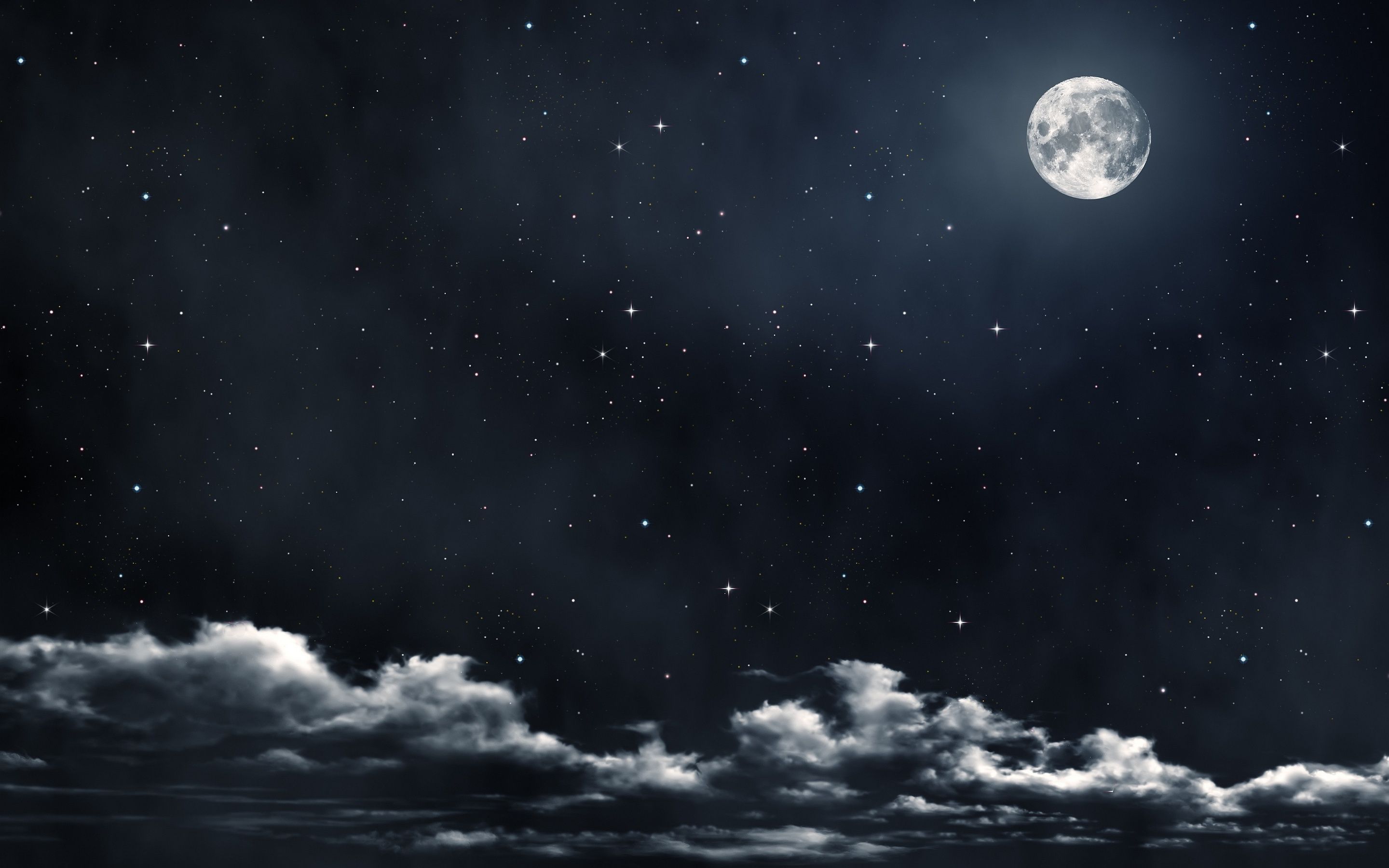 Moon Stars Clouds Wallpaper HD