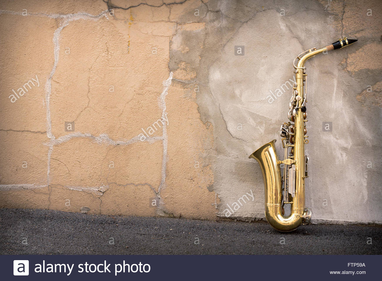 Jazz Musical Instrument Saxophone With Grungy Street Background