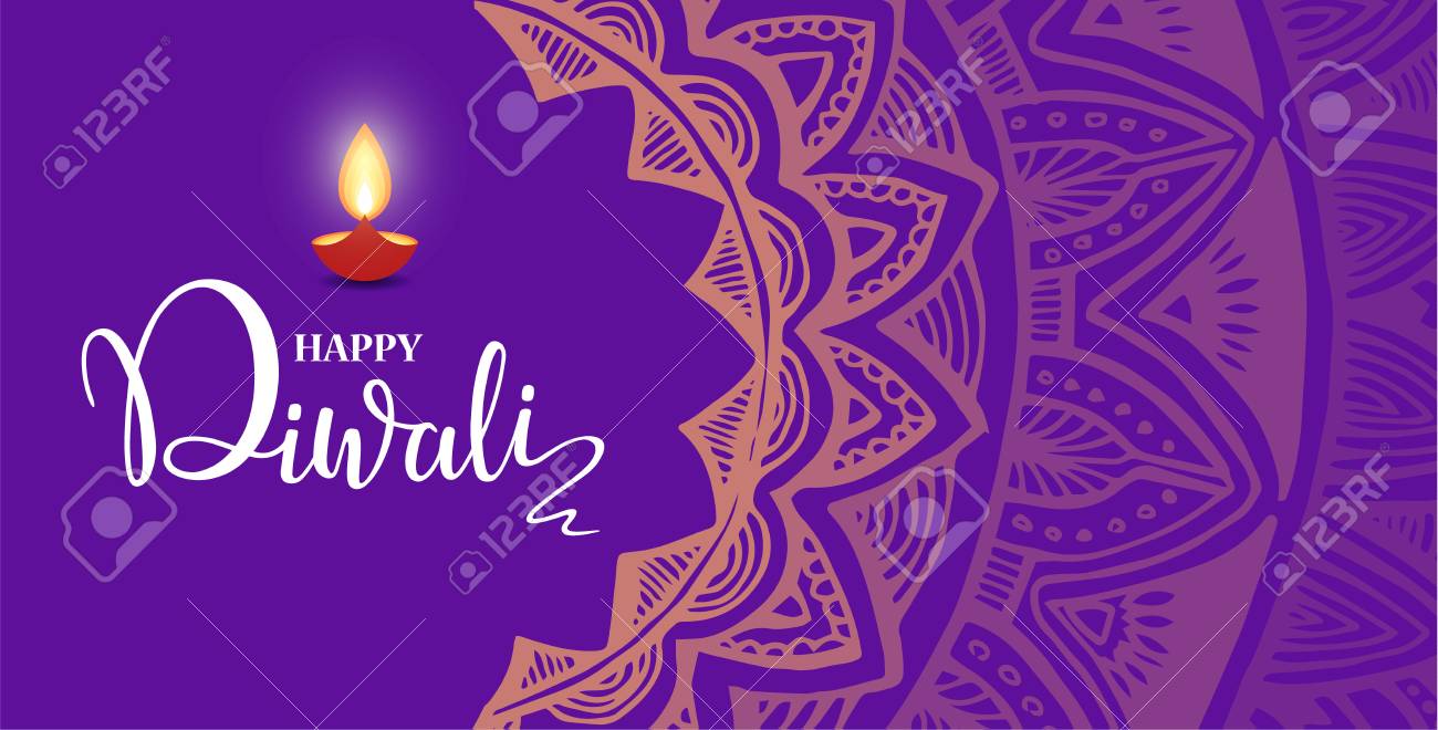 Happy Diwali Lettering Wallpaper Design Template Stock Photo