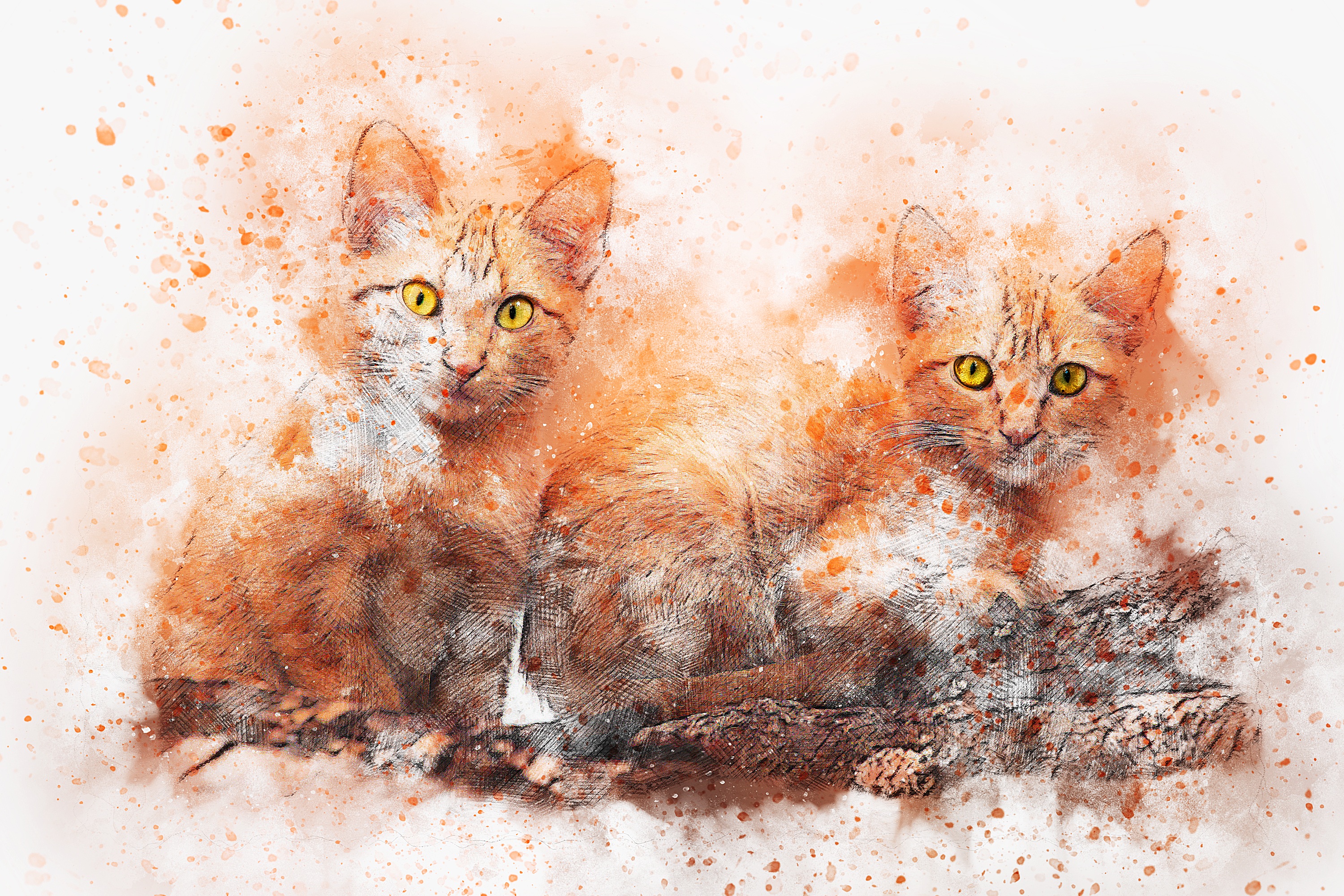Wallpaper Of Artistic Red Art Cat Painting Pet Background