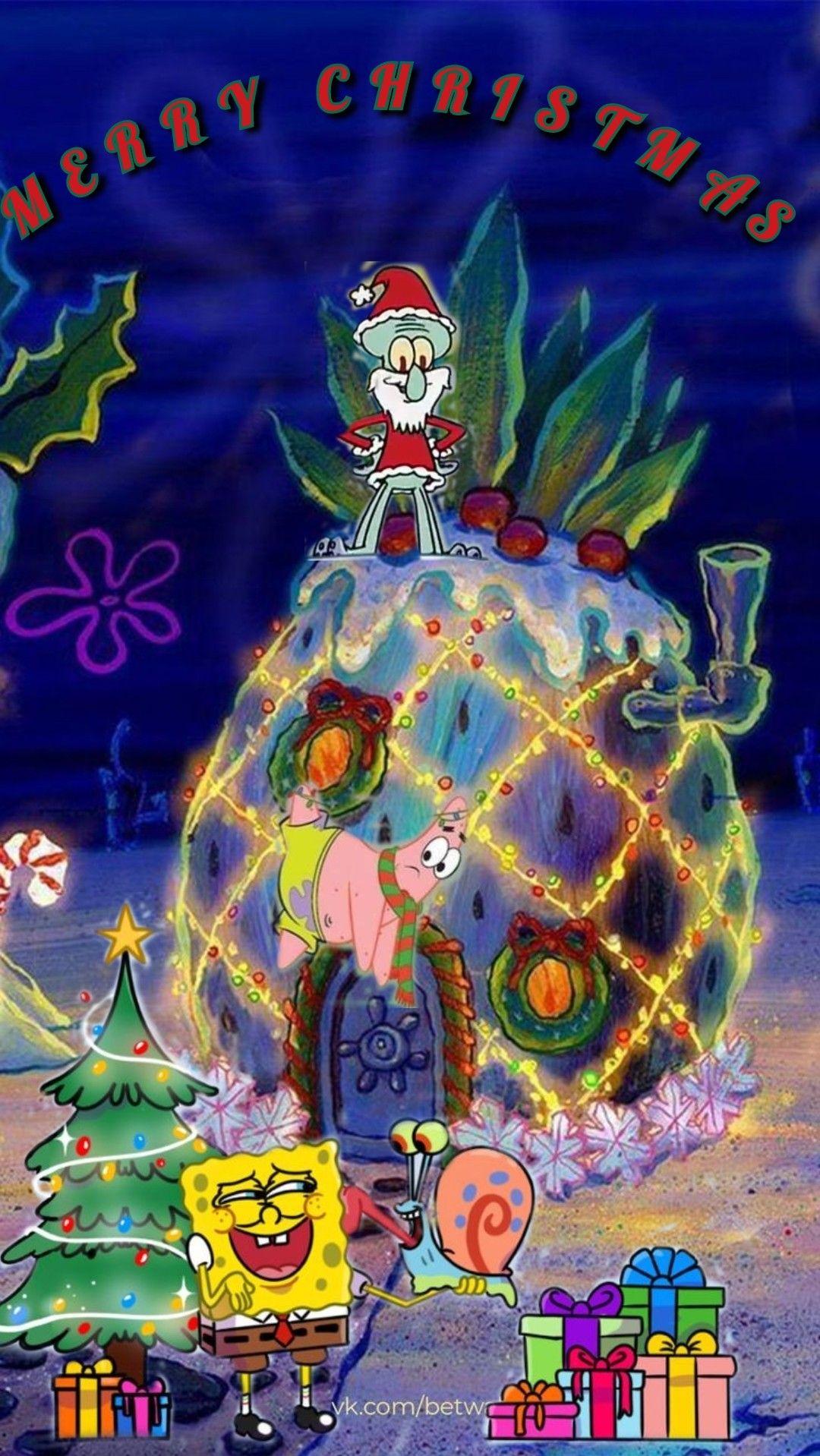 Merry Christmas Spongebob In Wallpaper iPhone