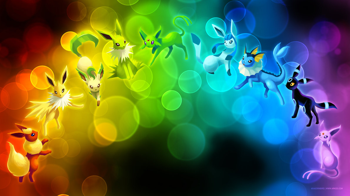 Wallpaper] Eeveelution Rainbow by arkeis pokemon 1191x670