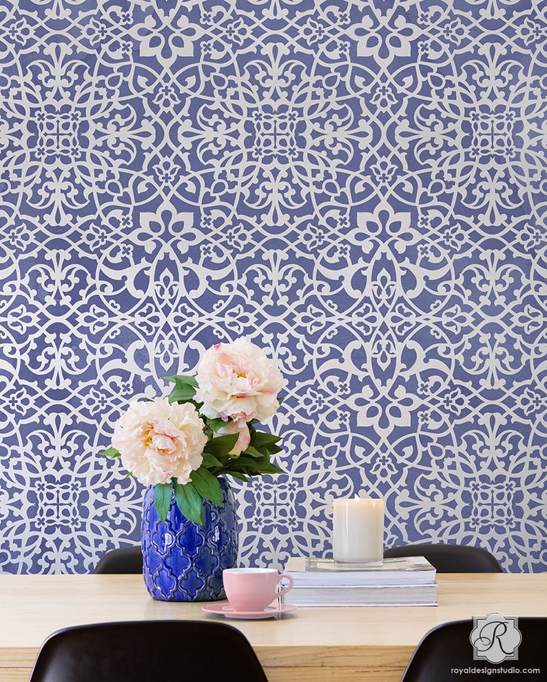 Palace Trellis Wallpaper Look with Large Wall Stencil Paint Etsy