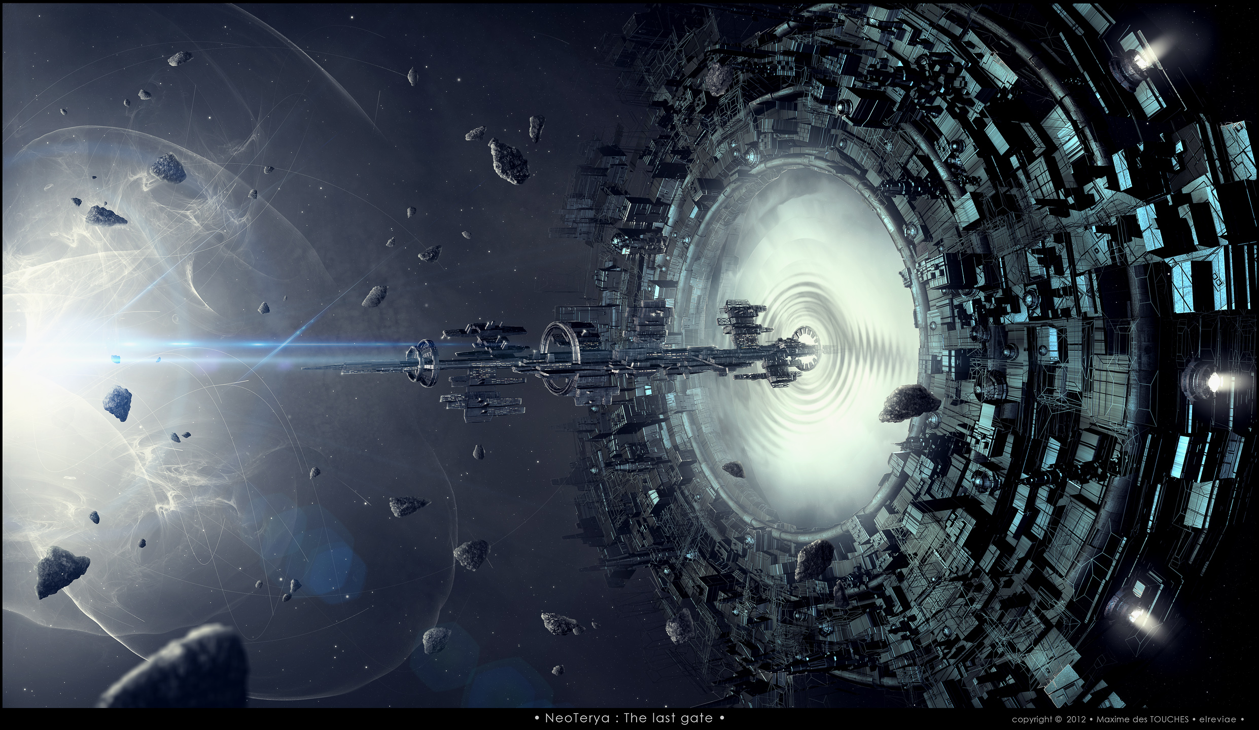 Spaceship Wormhole Debris Future Wallpaper