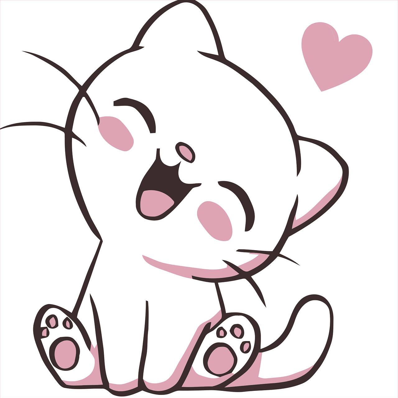 Download Super Cute Kawaii Cat Happily Smiling Wallpaper