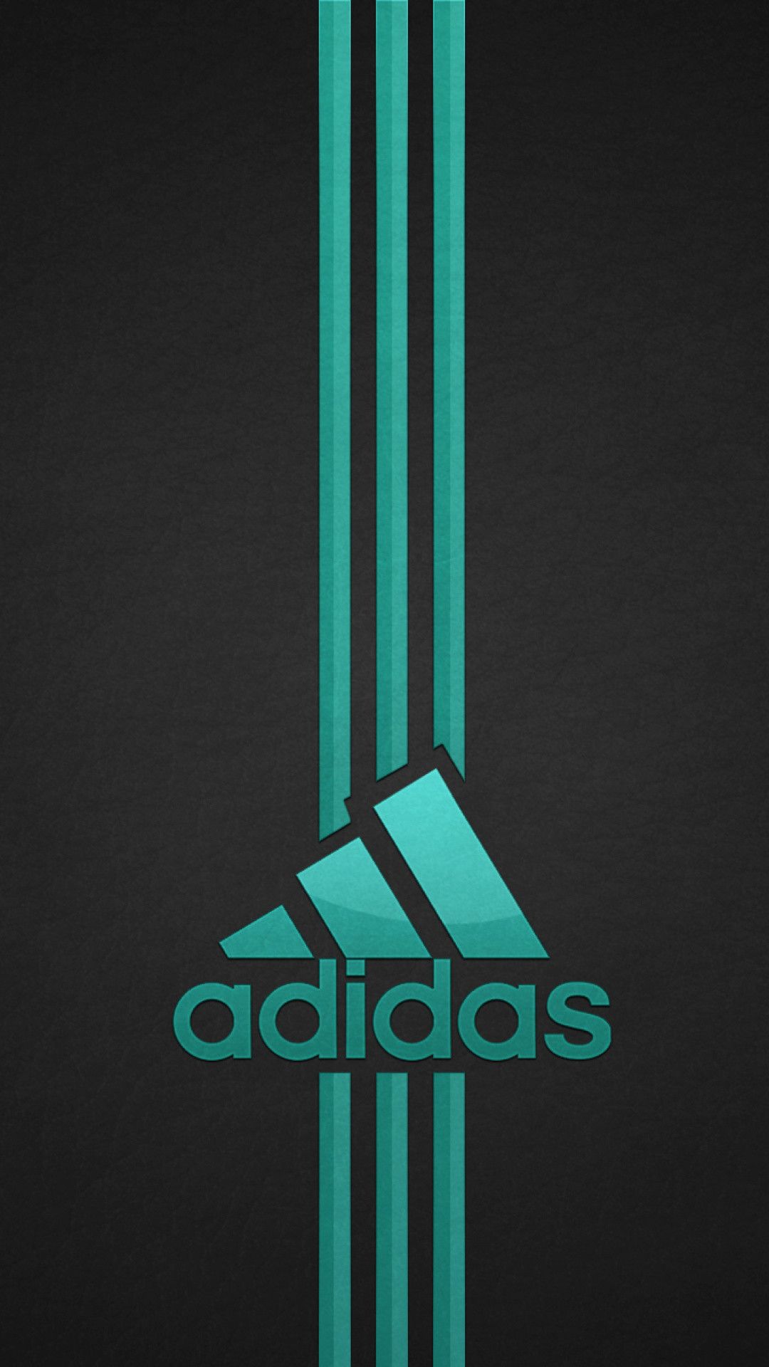 Teal Adidas logo on a dark background with three vertical stripes