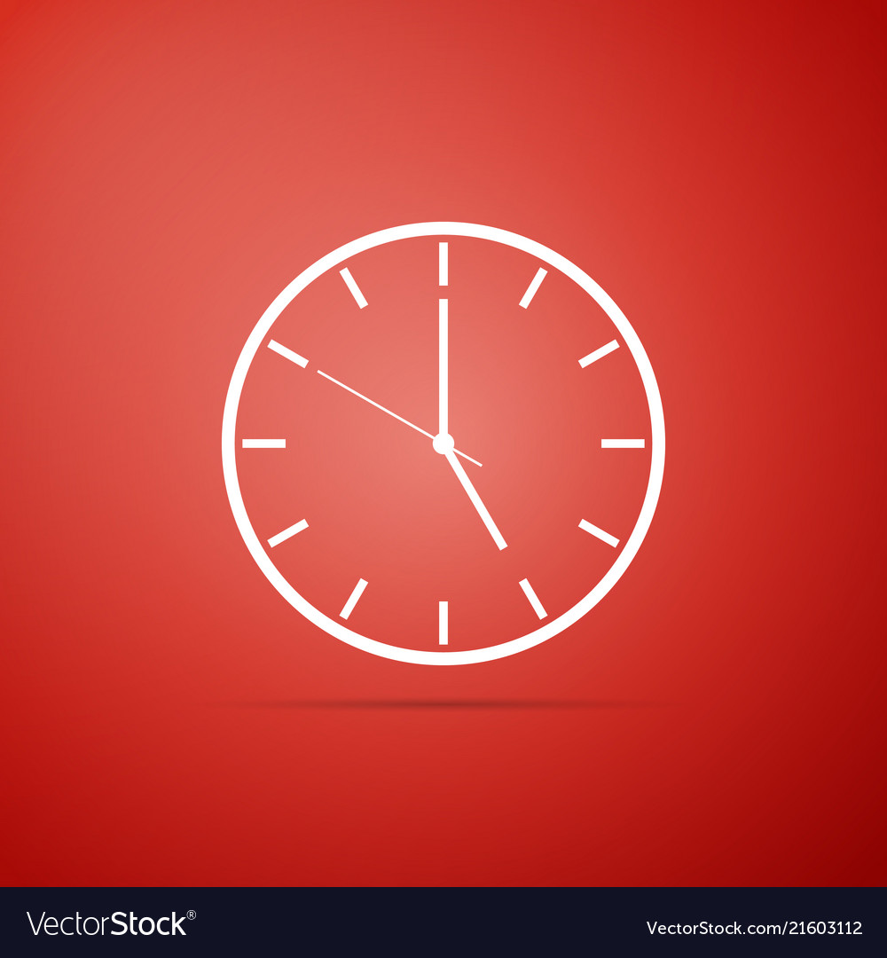 Clock icon isolated on red background Royalty Free Vector