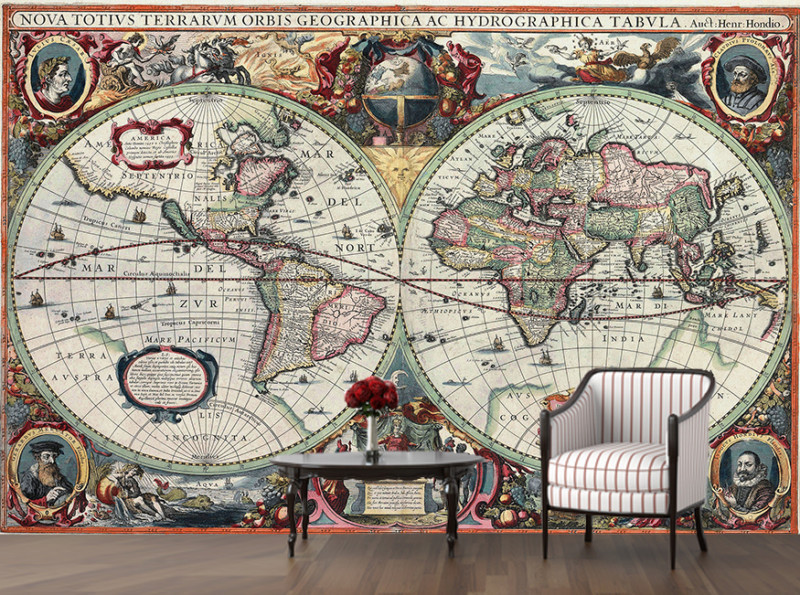 Vintage World Map Globe Atlas Antique Wallpaper Wall Mural Decor