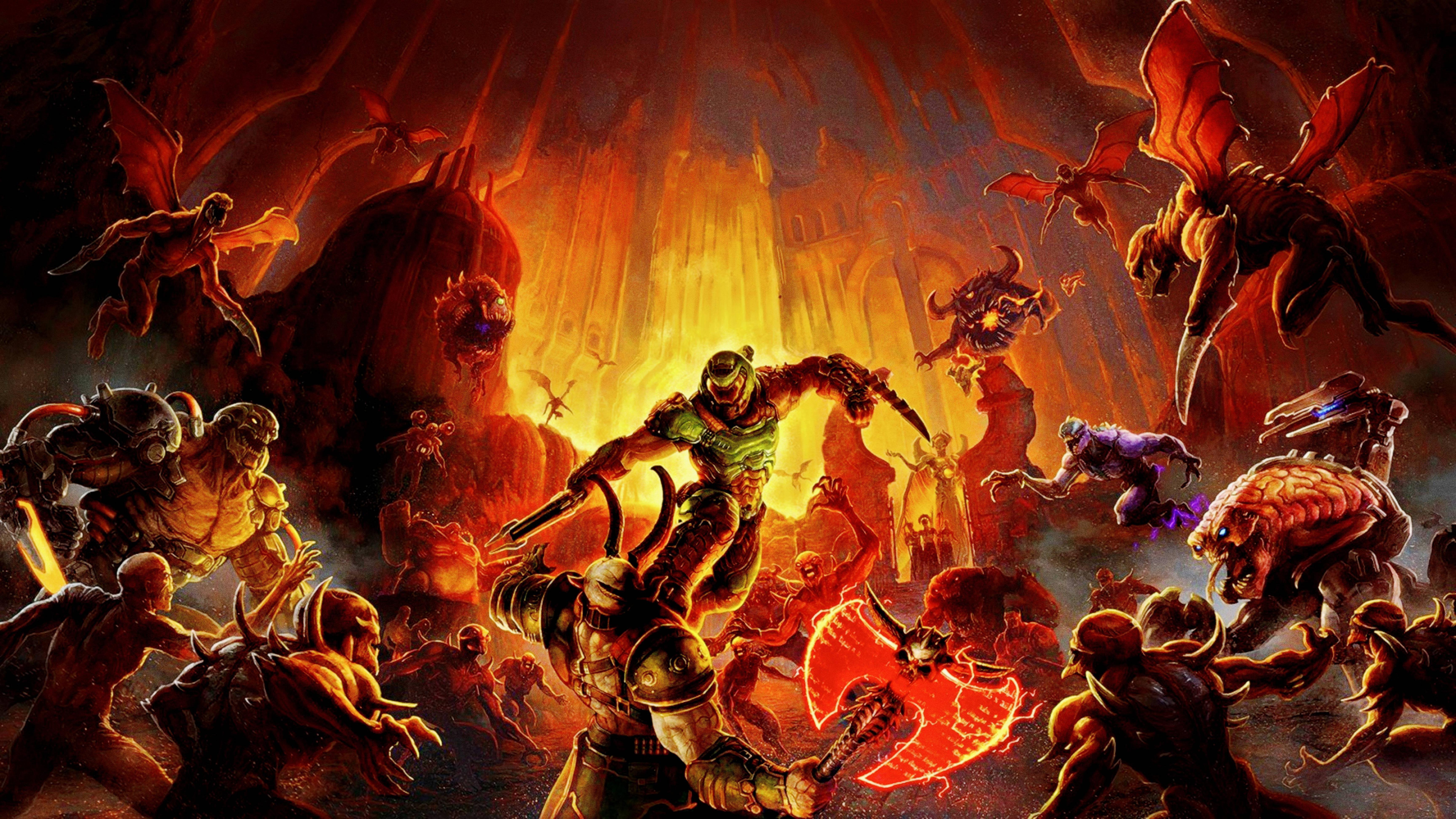 I Wanted A Doom Eternal Wallpaper That Would Look Good Spanning My