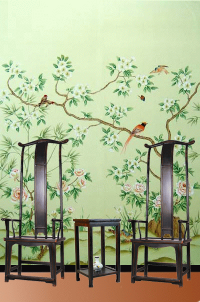 Chinoiserie Wallpaper On Chinese Silk