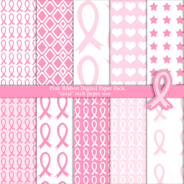 Pink Ribbon Breast Cancer Awareness Digital Paper Pack On