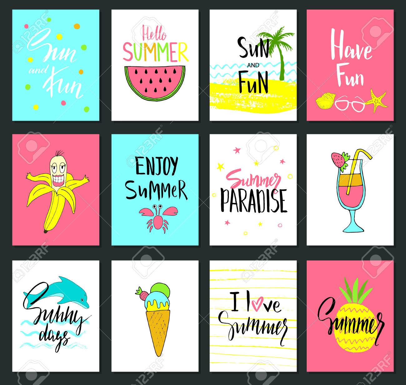 🔥 Free download Set Of Colorful Cute Hand Drawn Summer Cards Background