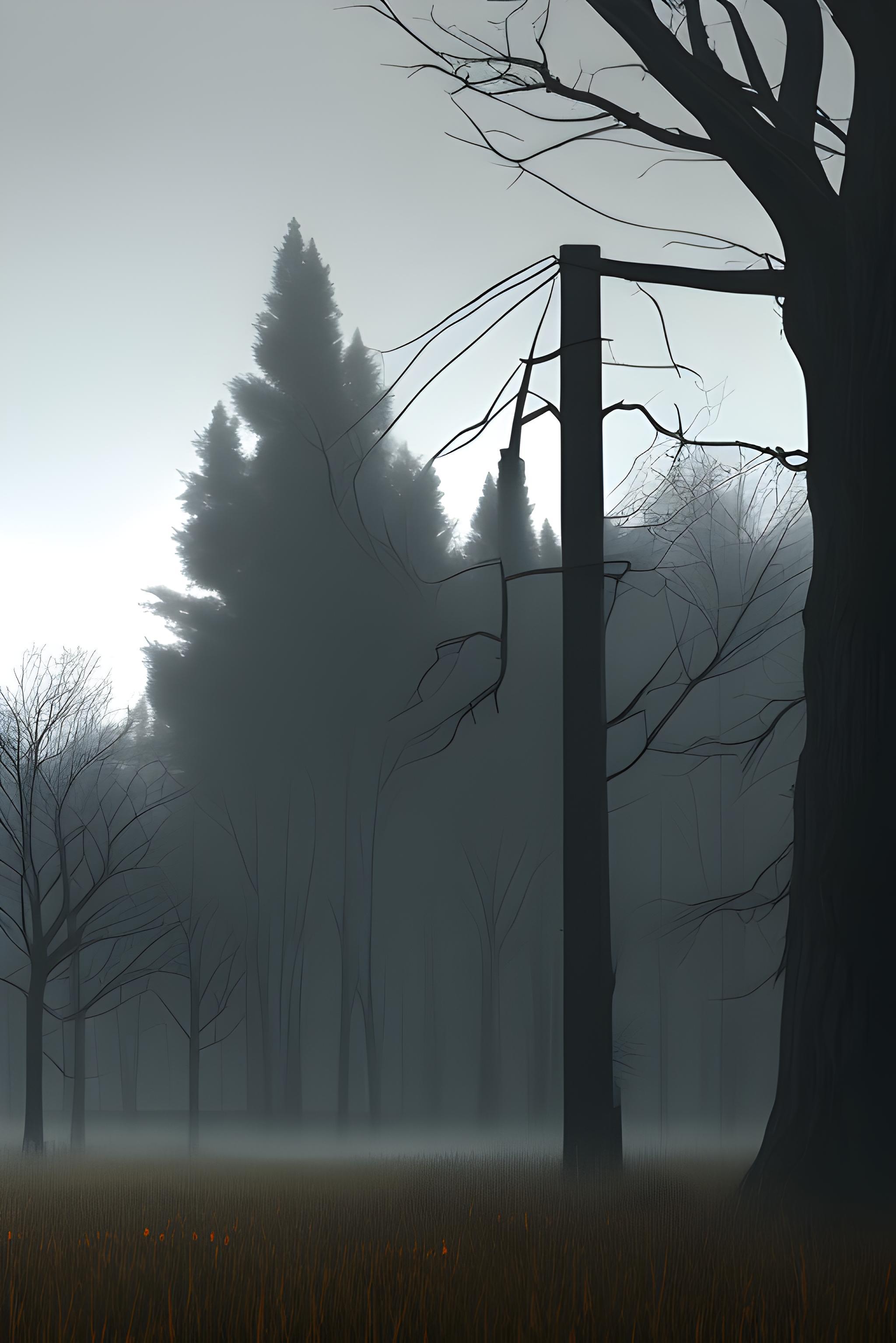 Ultra Realistic Gloomy Misty Dark Morning Deserted Small Town