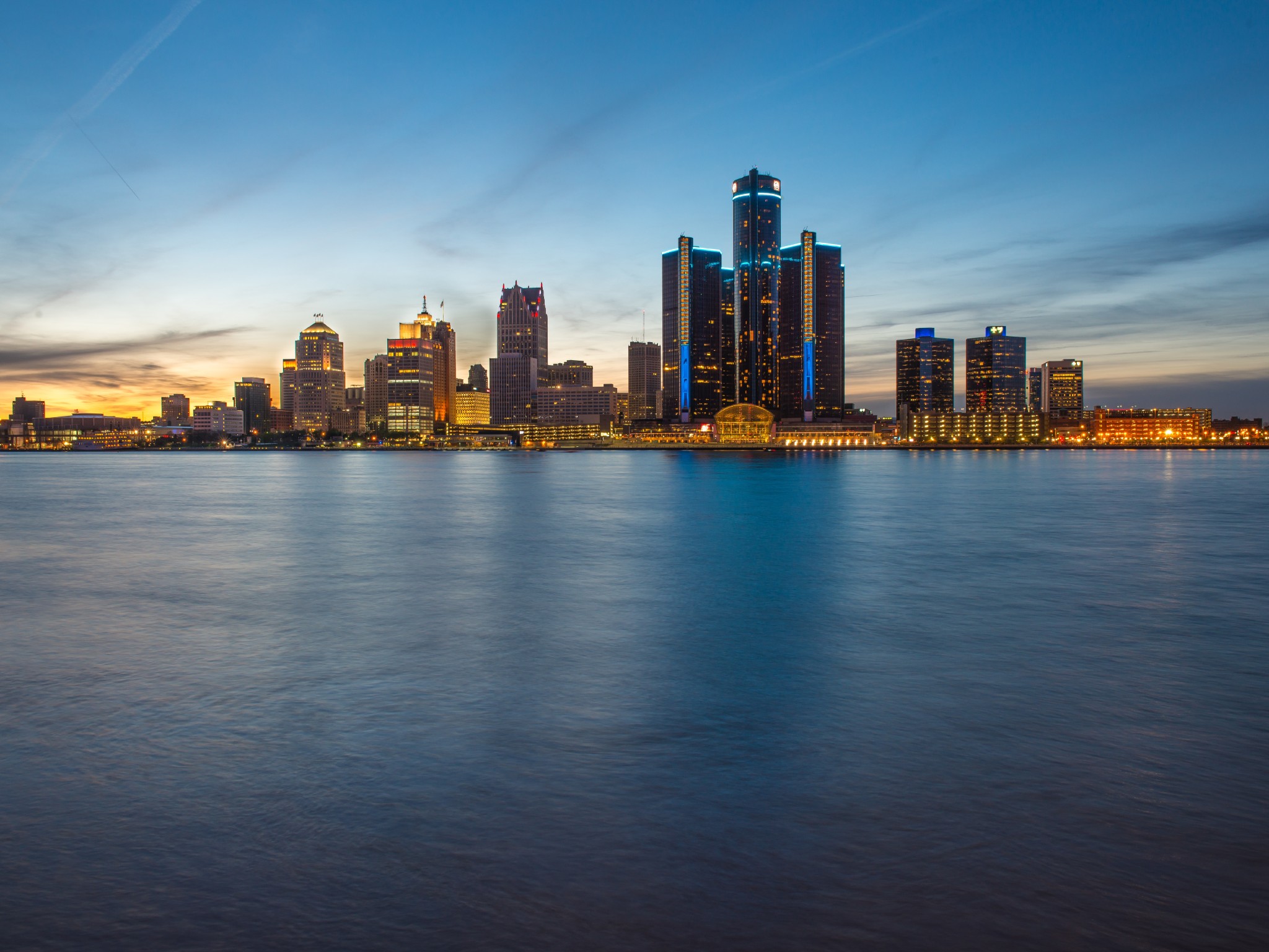 Wallpaper Evening Ontario Skyline Blue Hour Windsor Detroit