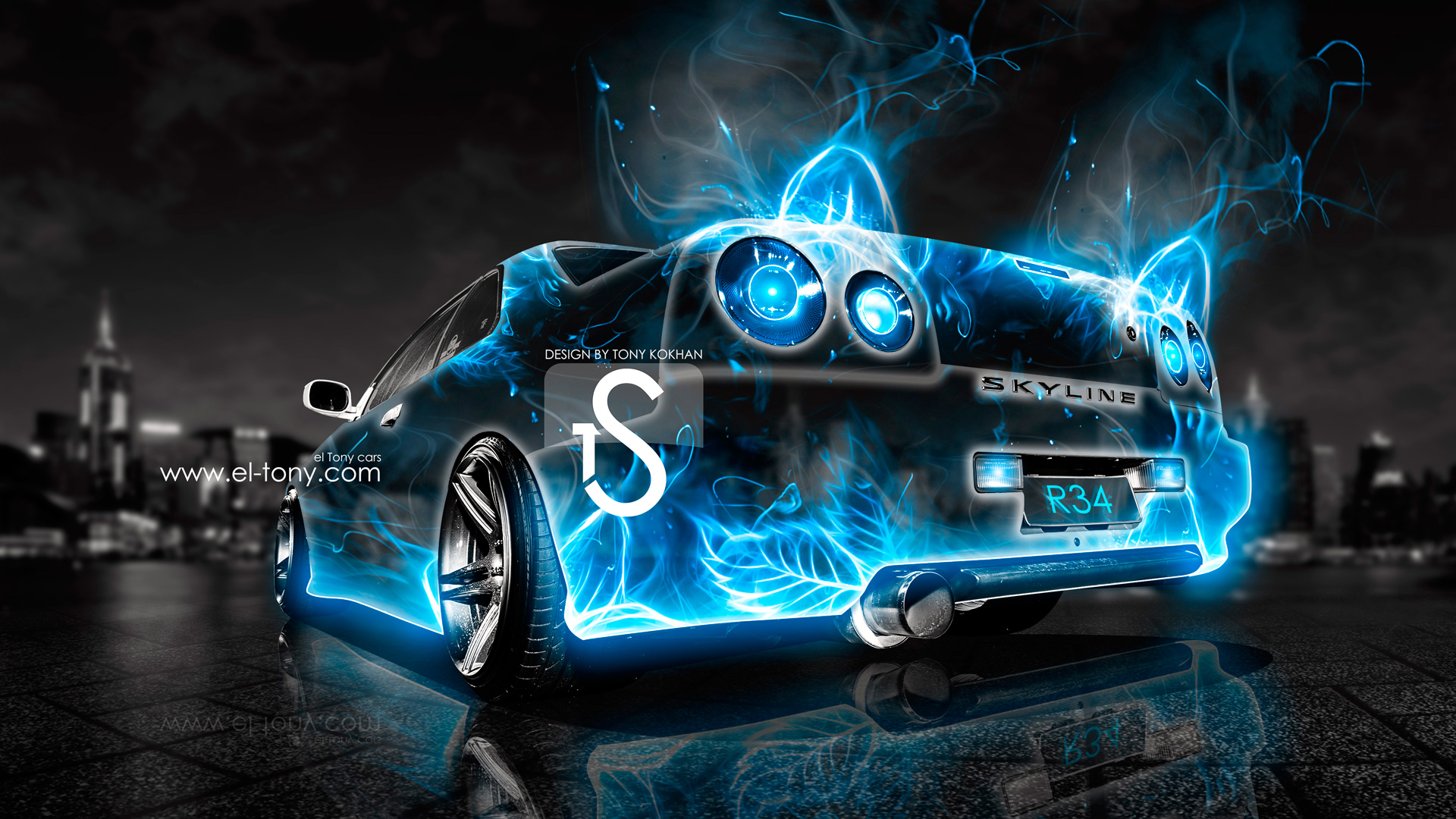 Nissan Skyline r34 Abstract Car City Blue Hd Wallpaper Design By