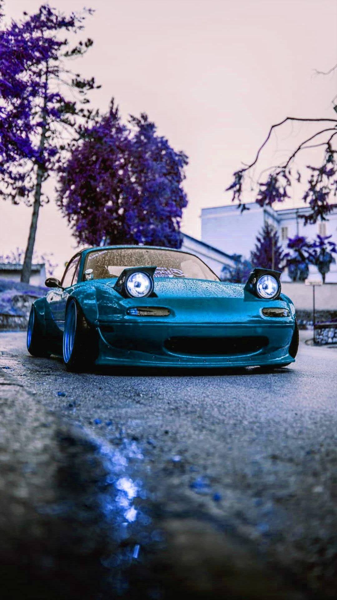 Blue Jdm Car With Funny Face Wallpaper