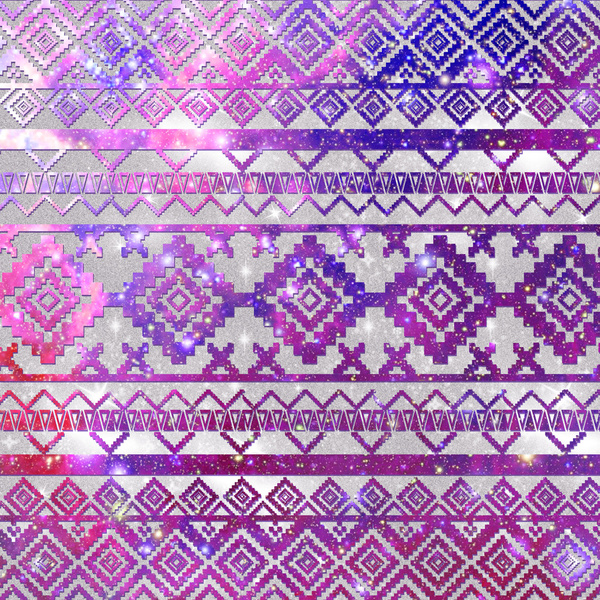 Aztec Tribal Diamond Pattern Pink Nebula Galaxy Space Art Print By