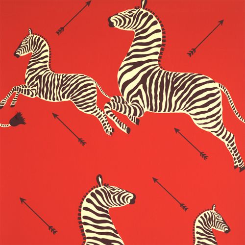 This red wallpaper with arrows and zebras was in Ginos My favorite