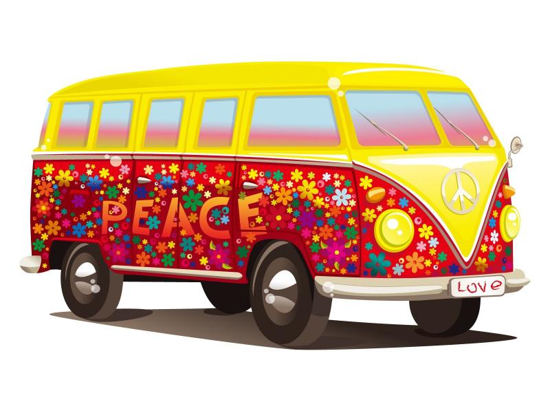 Hippie Vehicles Vector White Background Peace Sign Wallpaper