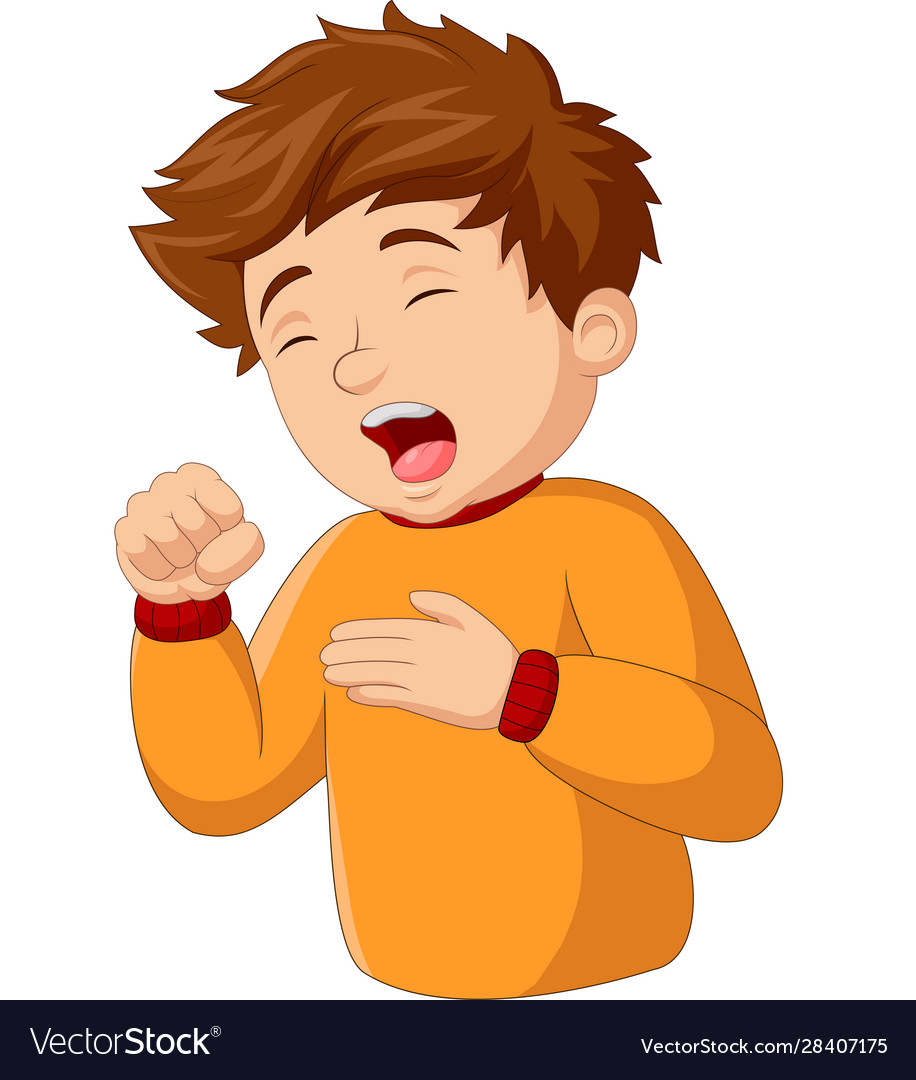 Cartoon Little Boy Coughing On White Background Vector Image