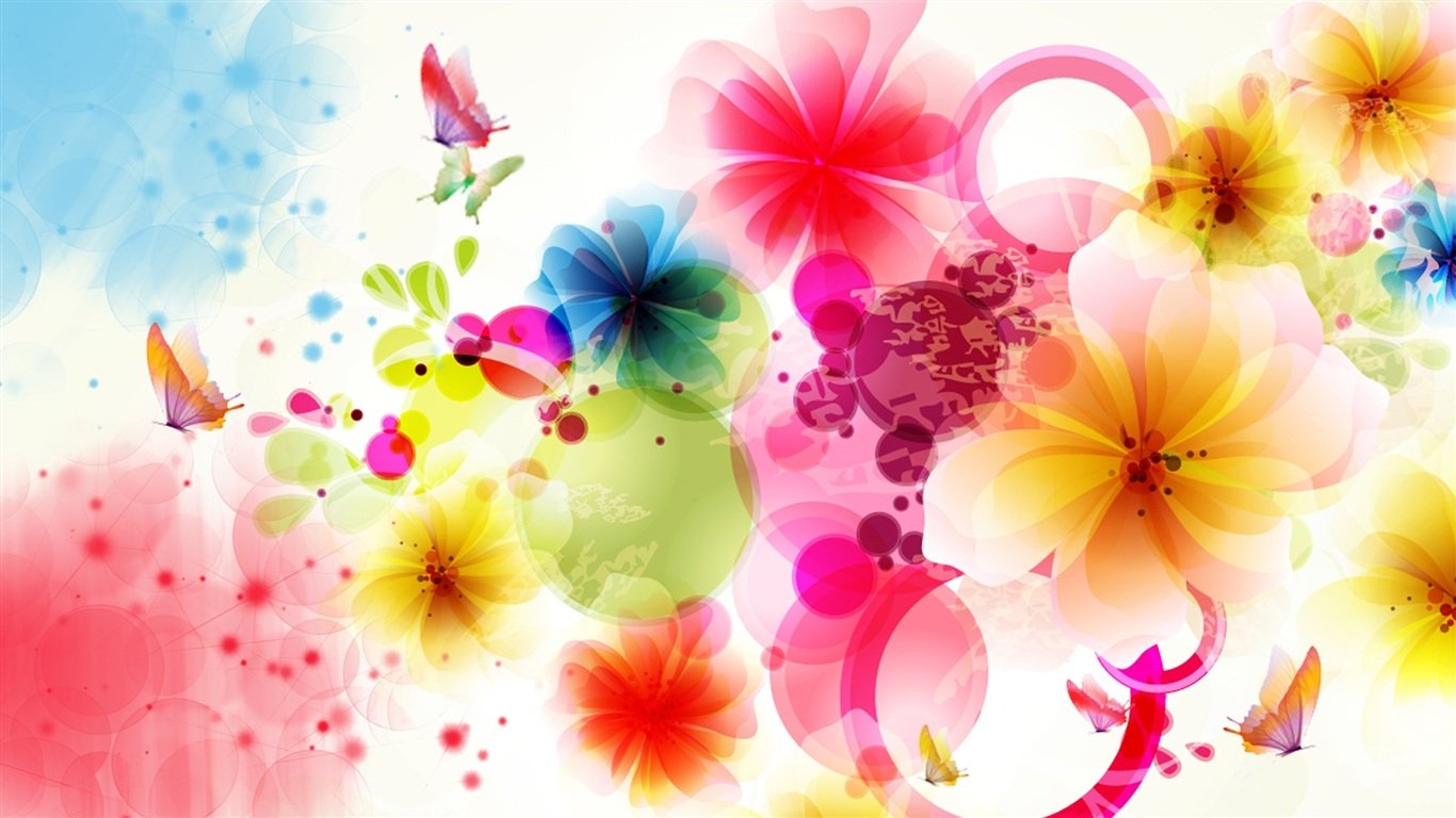  Design Flowers And Butterflies Wallpaper 1366x768 Full HD Wallpapers