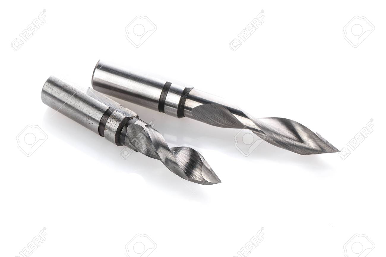 Drill Bits Heads With Acute Isolated On White Background Stock