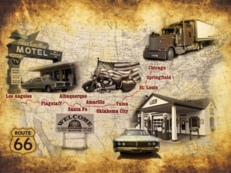 Route Get Your Kicks On Vintage Style Map Parts