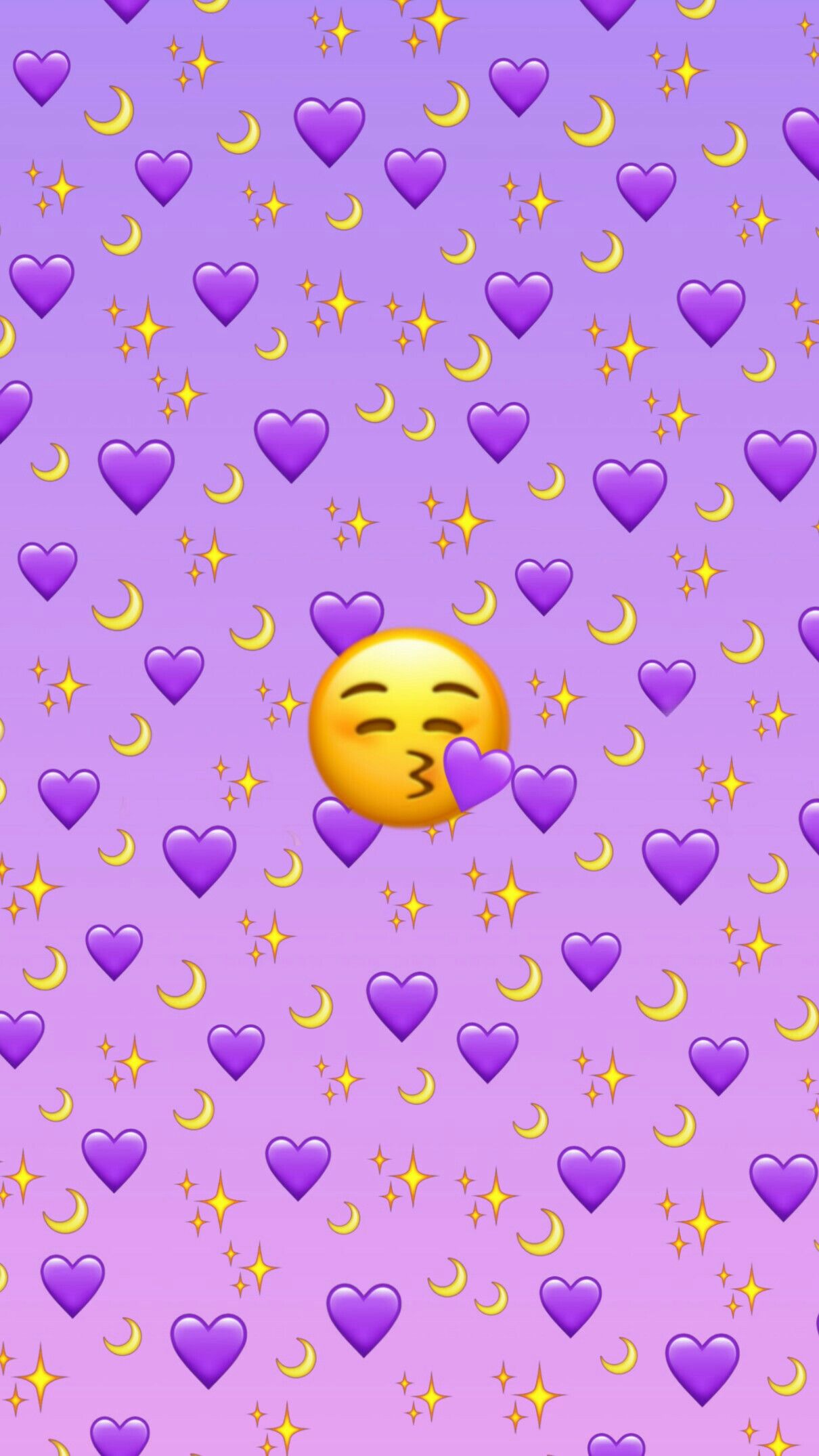 Purple Emoji Wallpaper with Hearts, Moons, and Stars