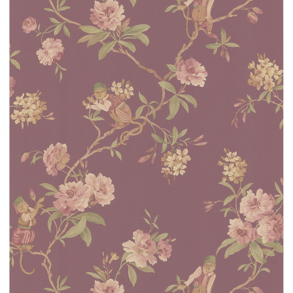 Burgundy Monkey Floral Wallpaper