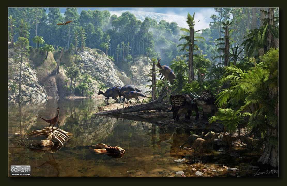 Jungle With Dinosaurs by neanderdigital on