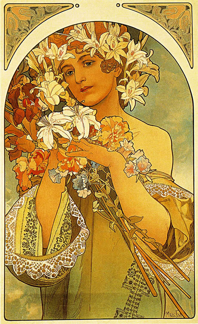 Flower Alphonse Mucha Paintings Wallpaper Image