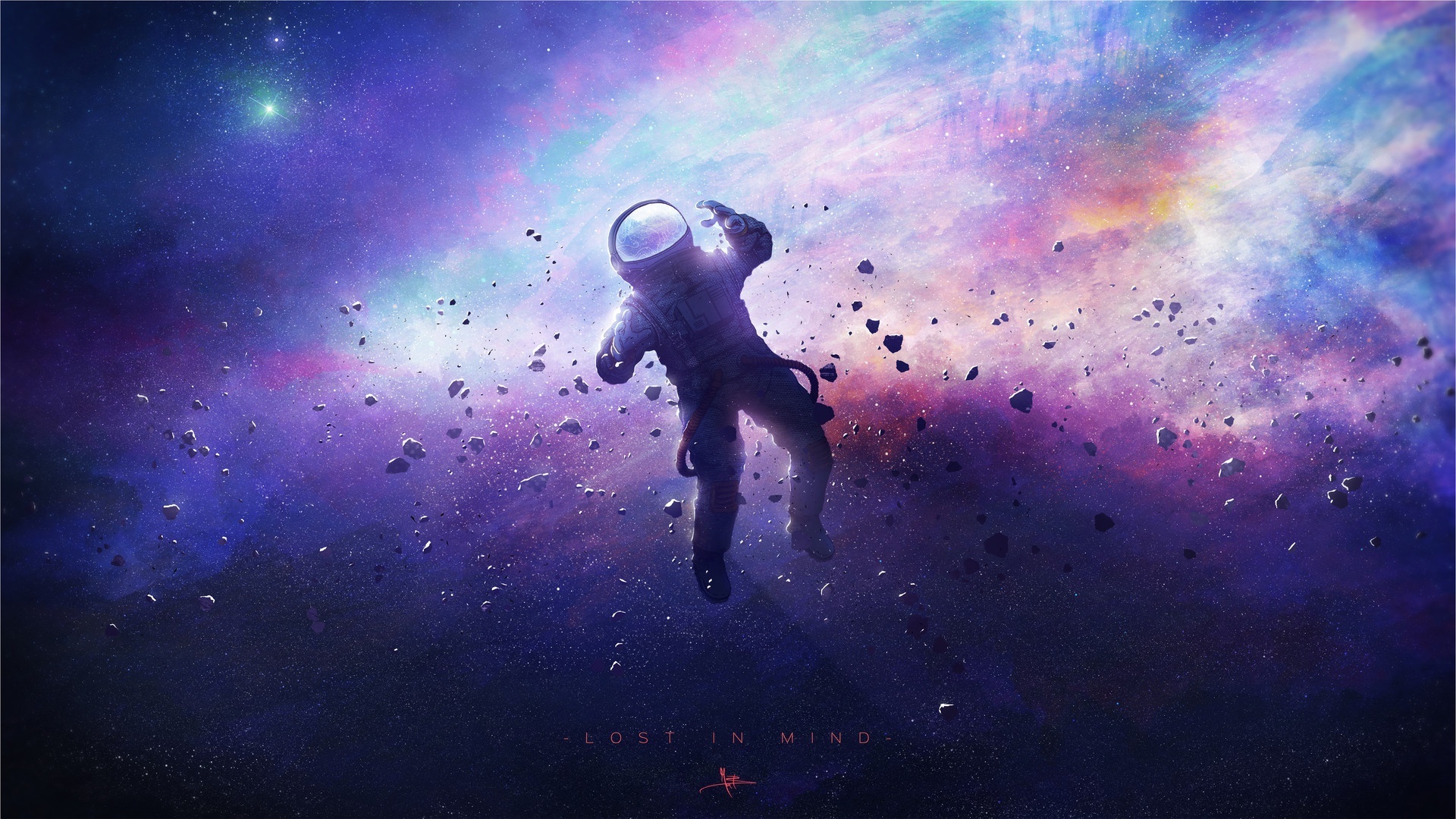 Lost In Mind Cosmos Space Colorful Astronaut Artwork