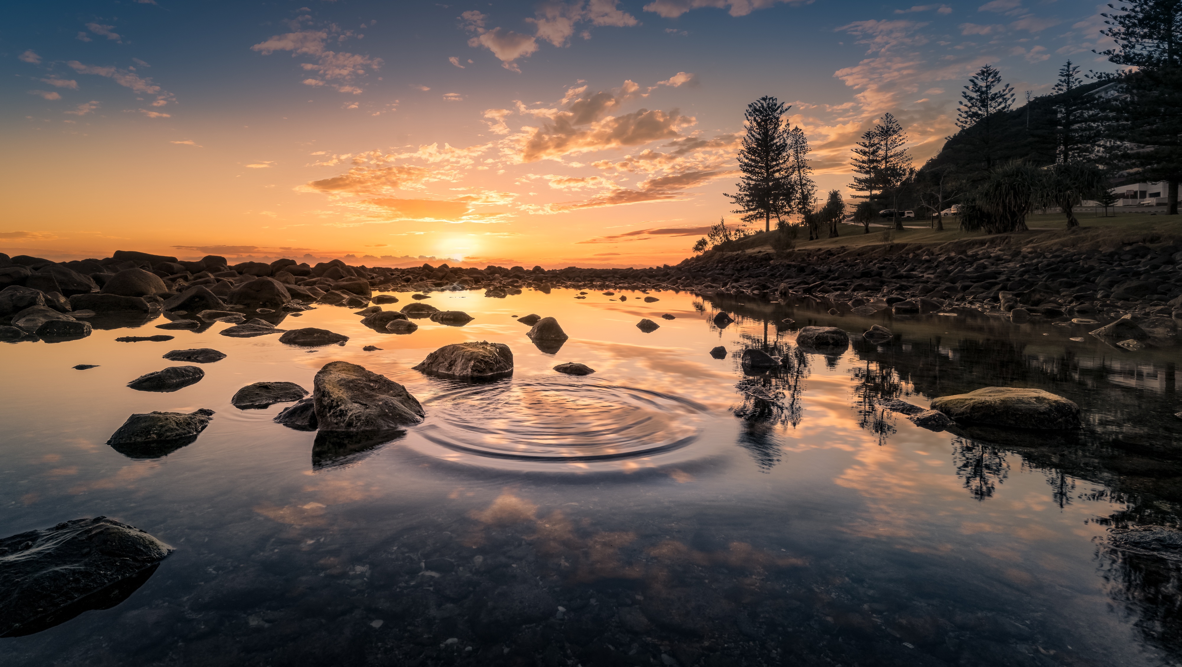Sky Scenic Landscape Water Reflection Rocks Wallpaper HD Nature