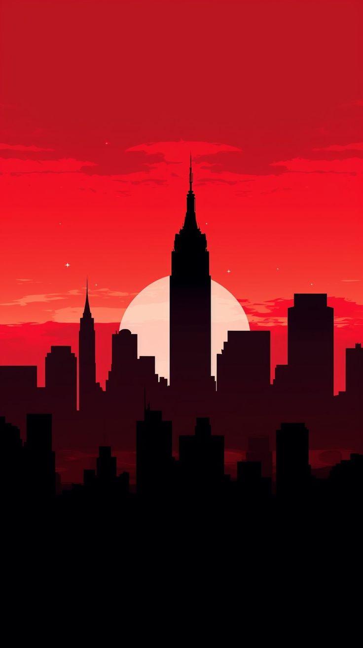Vibrant Red New York City Skyline Wallpaper for Android and iPhone