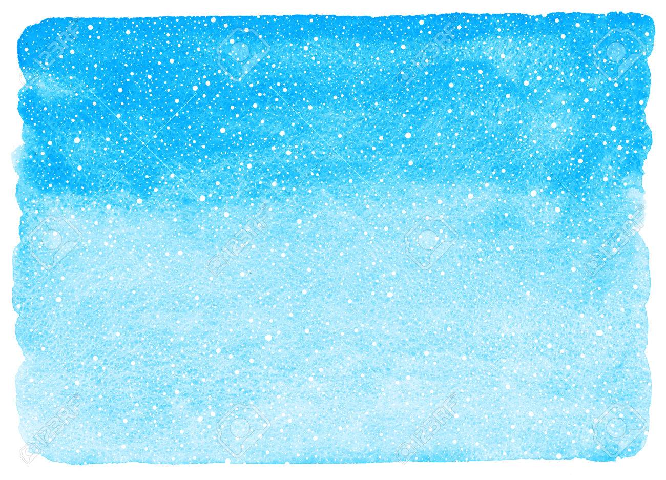 Sky Blue Winter Watercolor Gradient Background With Falling Snow