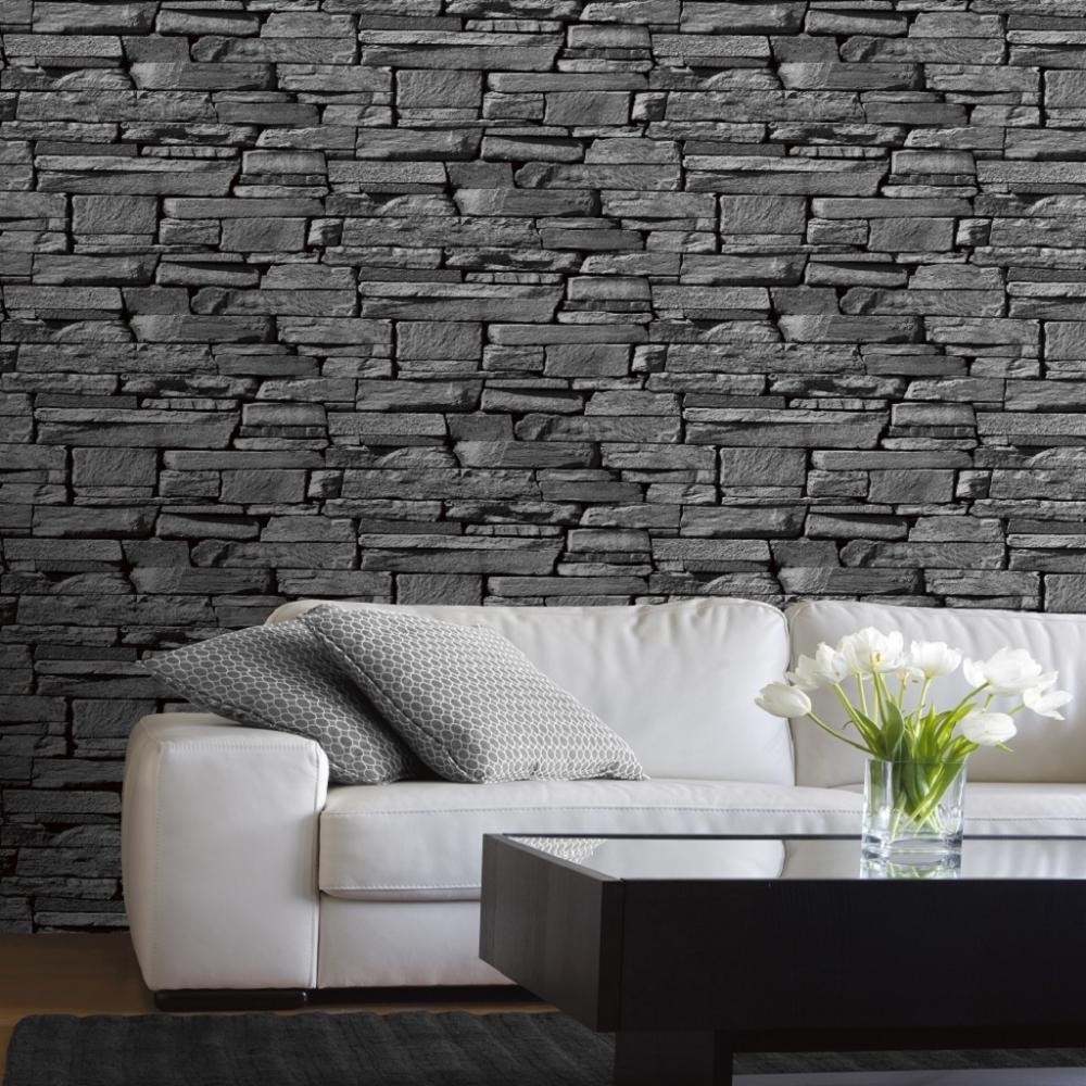 Dax Dry Stone Wall Slate Brick Effect Vinyl Wallpaper Roll