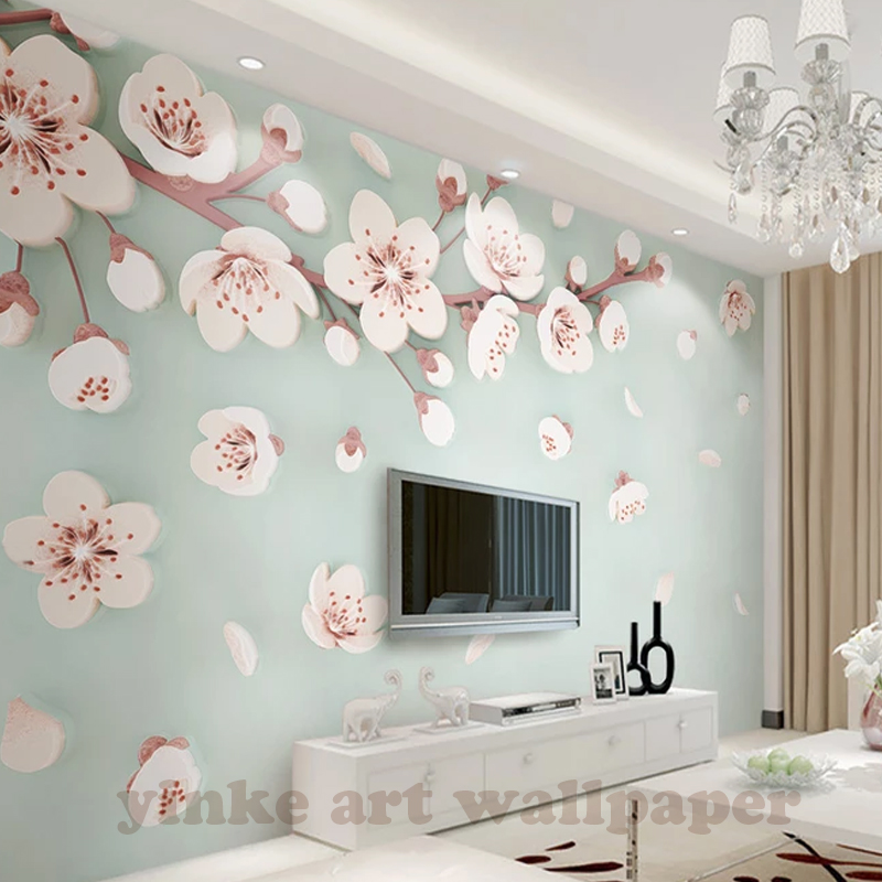 Living Room Bedroom Decorate 3d Wallpaper Relief Sakura