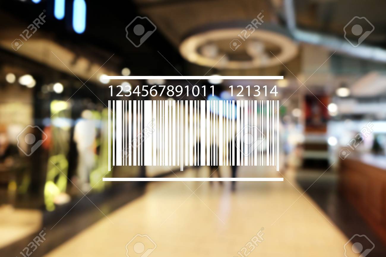 Barcode On Blurred Shopping Mall Background Wholesale And Retail