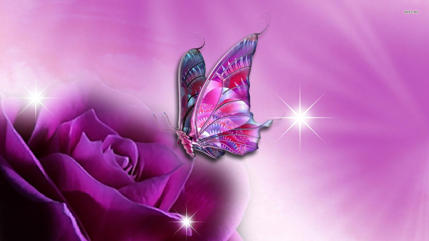 Share Your Wallpapers Butterfly Purple Rose Digital Art Wallpaper