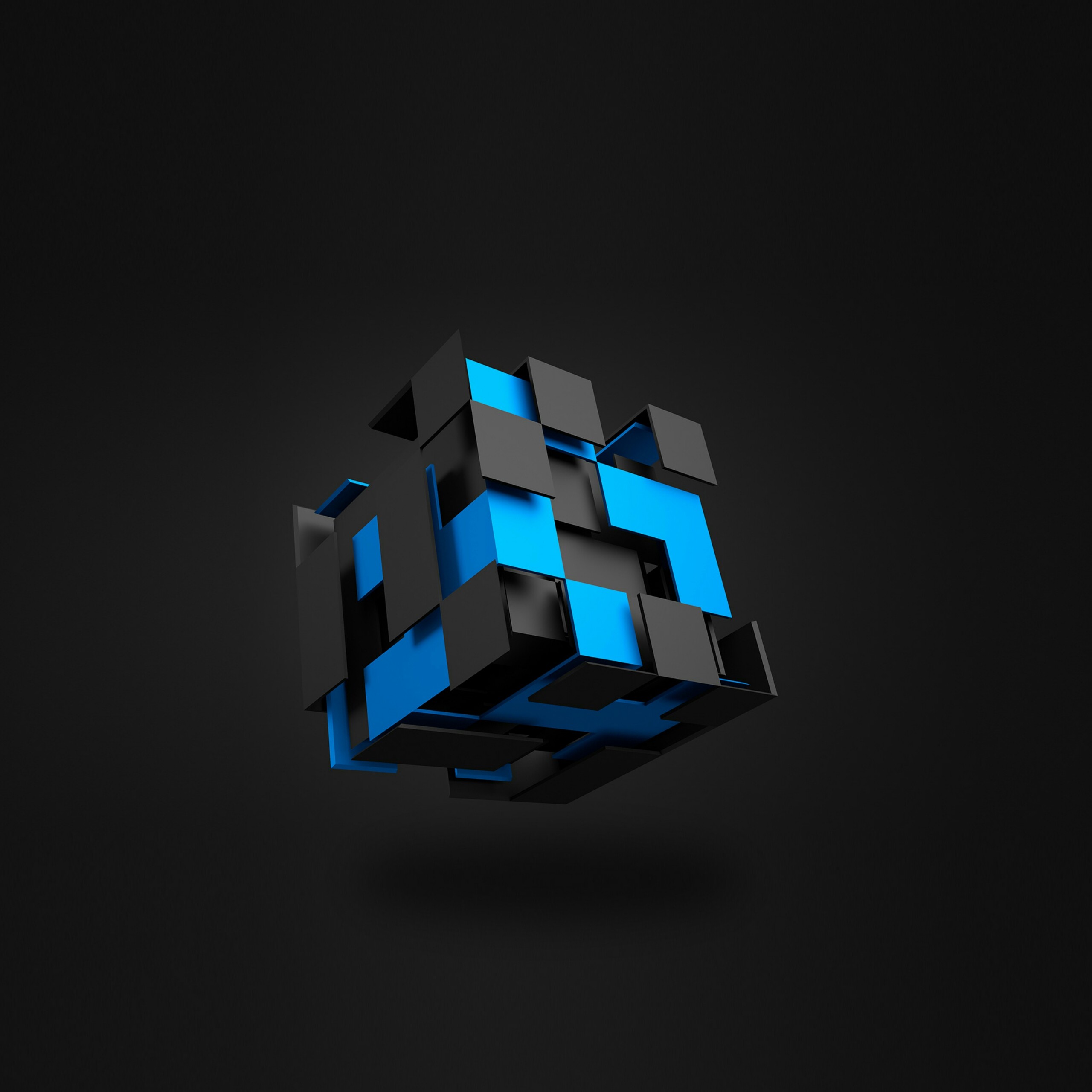 3d Cube In Black And Blue Abstract QHD Wallpaper