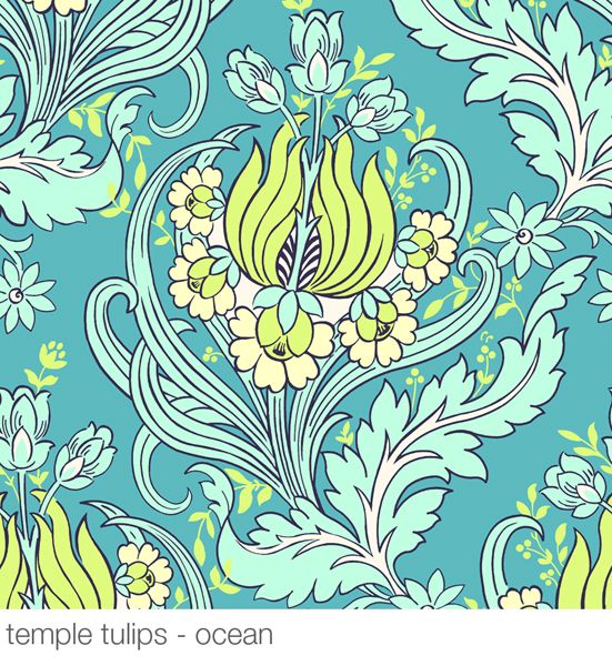 Amy Butler Wallpaper Turquoise White Tables Floral