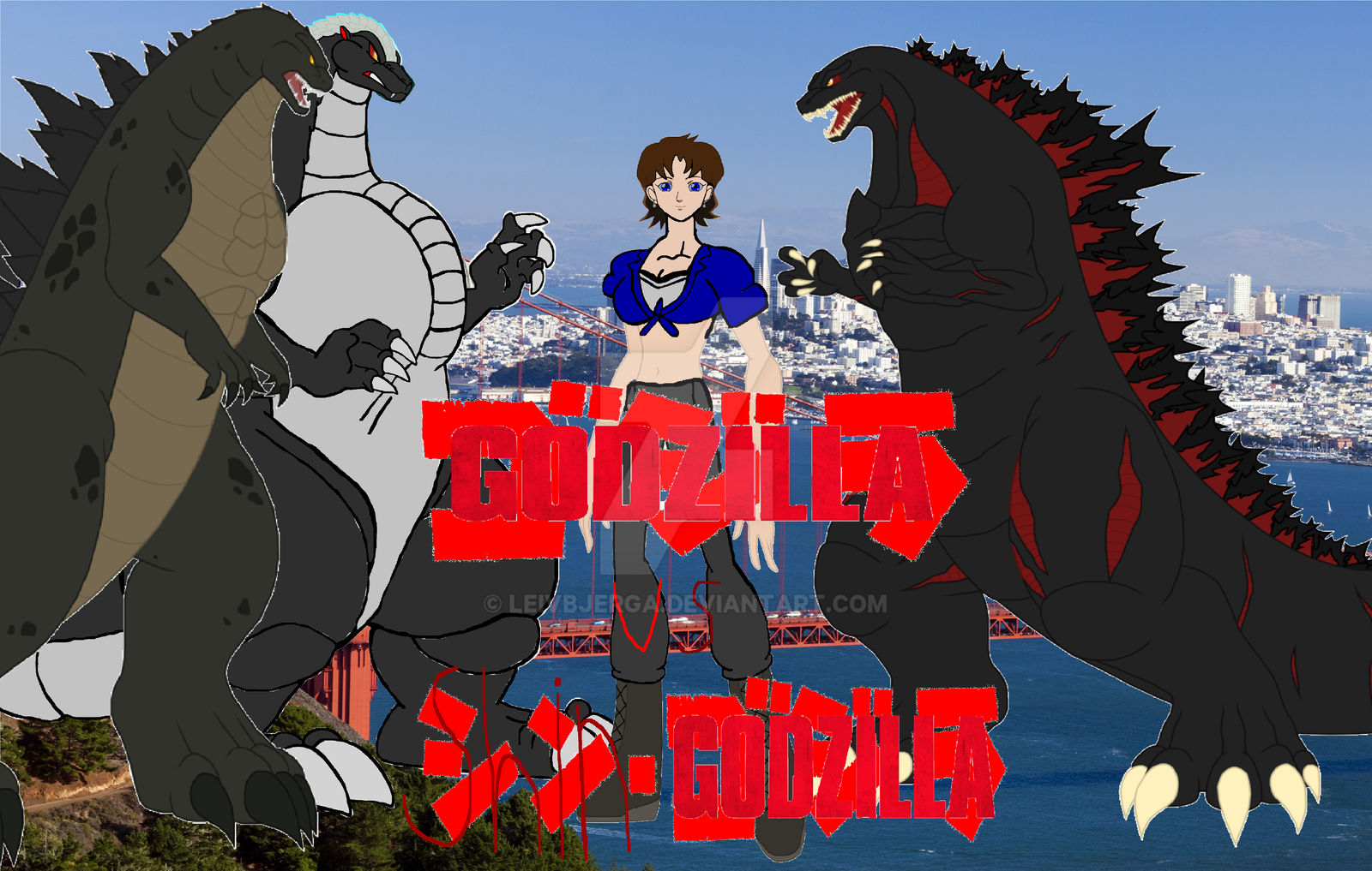 Godzilla Vs Shin Cartoon Wallpaper By Leivbjerga On