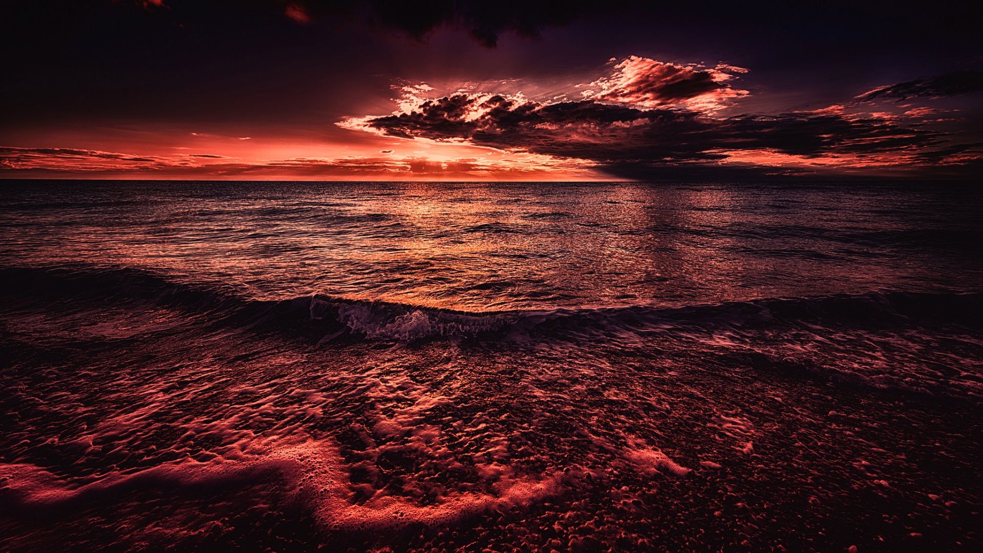 Wallpaper Sea Sunset Surf Horizon Full HD